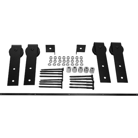 Ekena Millwork Exterior Dummy Roller Series Double-Panel Hardware Set w/ 4 Fixed J-Strap Hangers and 8' Track GB6004EP8MB